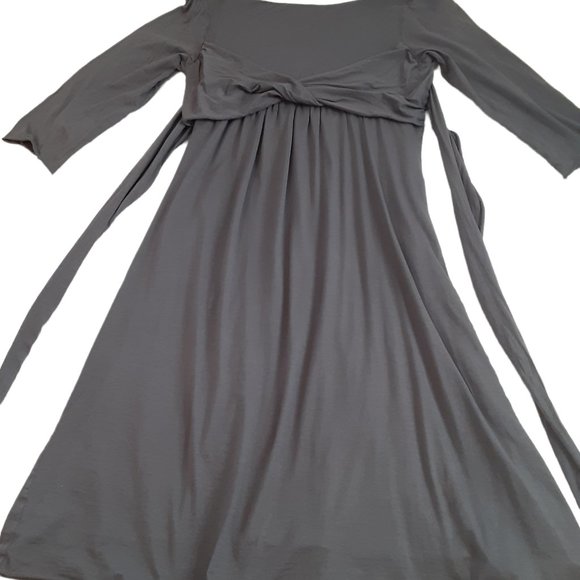 Velvet by Graham & Spencer gray 3/4 sleeve Surplice Bodice Belted Dress - Picture 1 of 14